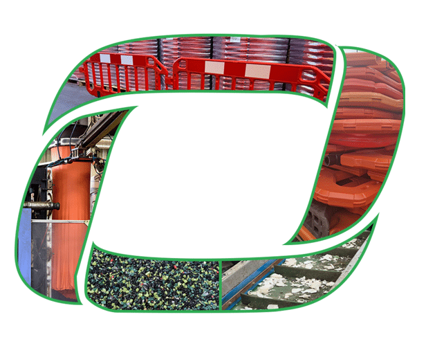 One of our workers with an orange barrier