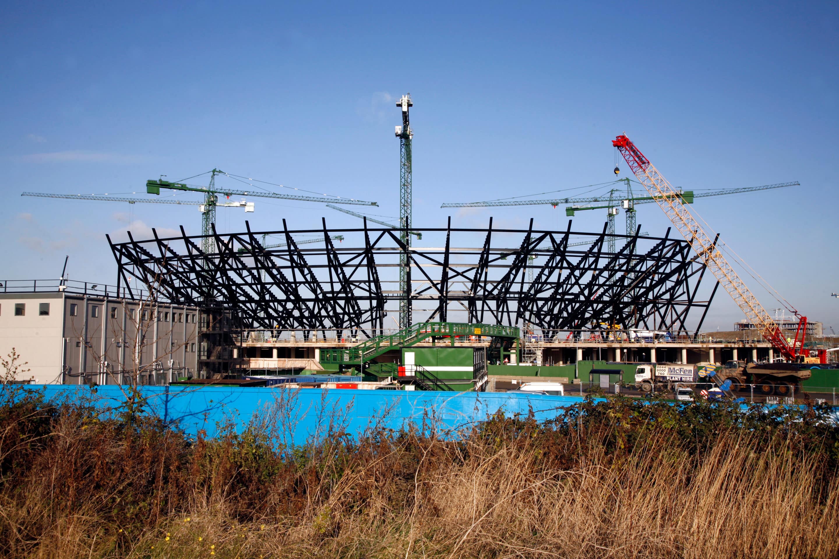 London Olympic Stadium under construction.